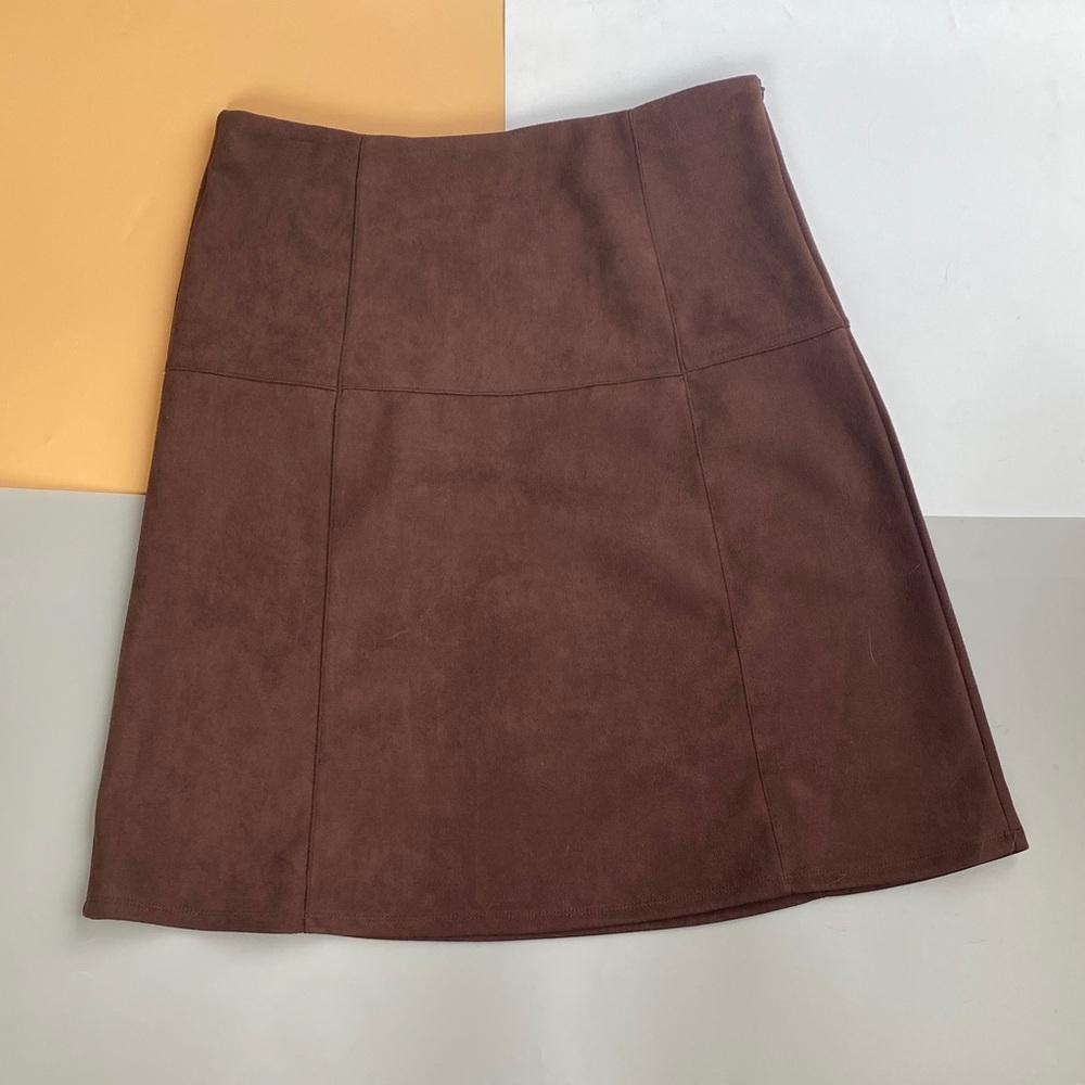 VILA Dark Brown A-Line Suede-Look Skirt